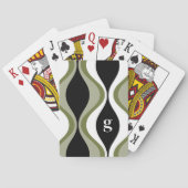 Retro Groovy Patroon - Monogram - Olijfzwart Pokerkaarten (Achterkant)
