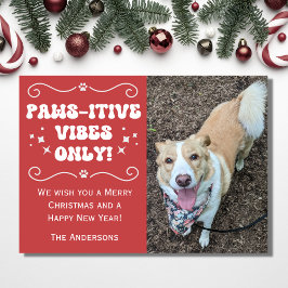 Retro Groovy Paws-itive Schattige Hondenfoto Kerst Feestdagenkaart