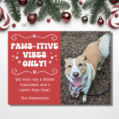 Retro Groovy Paws-itive Schattige Hondenfoto Kerst Feestdagenkaart