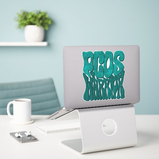 Retro Groovy PCOS WARRIOR Blauwgroen Ribbon Awaren Sticker (Laptop op bureau)