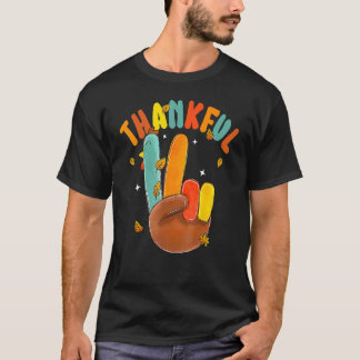 Retro Groovy Peace Hand Sign Thankful Turkey Dank T-shirt