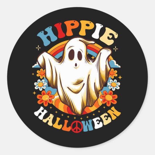 Retro Groovy Peace Hippie Halloween Floral Ronde Sticker (Voorkant)
