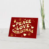 Retro Groovy Peace Love Christmas Folie Feestdagenkaart (Voorkant)