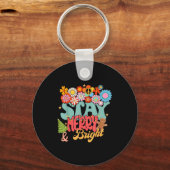 Retro Groovy Peace Stay Christmas Merry Bright Hip Sleutelhanger (Voorkant)