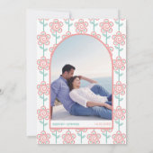 Retro groovy perzik en aqua 70s geïnspireerd huwel kaart (Achterkant)