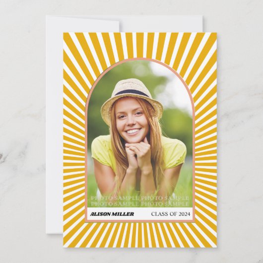 Retro groovy perzik geel zonnestralen 70s Afstuder Kaart (Achterkant)