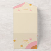 Retro Groovy Pink and Gold Wave Wedding All In One Uitnodiging (Buitenkant)