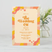 Retro Groovy Pink and Gold Wave Wedding Invitation Kaart (Staand voorkant)