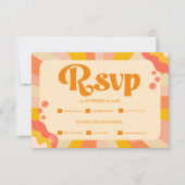 Retro Groovy Pink and Gold Wave Wedding RSVP Kaart (Voorkant)
