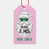 Retro Groovy Pink Checkered Santa Claus Christmas Cadeaulabel (Voorkant)
