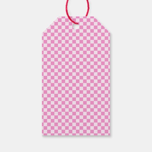 Retro Groovy Pink Checkered Santa Claus Christmas Cadeaulabel (Achterkant)