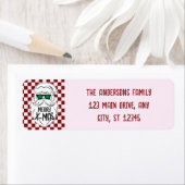 Retro Groovy Pink Checkered Santa Claus Christmas Etiket (Insitu)
