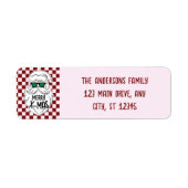 Retro Groovy Pink Checkered Santa Claus Christmas Etiket (Voorkant)
