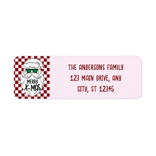 Retro Groovy Pink Checkered Santa Claus Christmas Etiket (Voorkant)