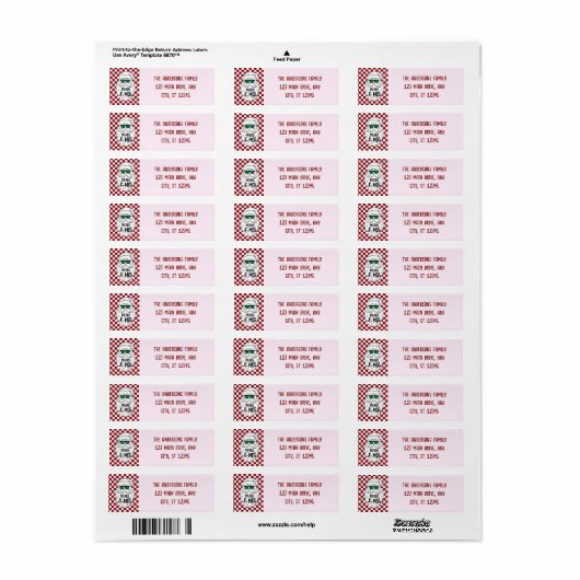 Retro Groovy Pink Checkered Santa Claus Christmas Etiket (Full Sheet)