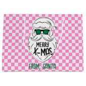 Retro Groovy Pink Checkered Santa Claus Christmas Groot Cadeauzakje (Voorkant)