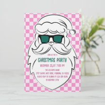 Retro Groovy Pink Checkered Santa Claus Christmas 