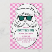 Retro Groovy Pink Checkered Santa Claus Christmas  Kaart (Voorkant)
