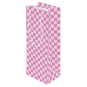 Retro Groovy Pink Checkered Santa Claus Christmas Wijn Cadeautas (Achterkant Gekanteld)