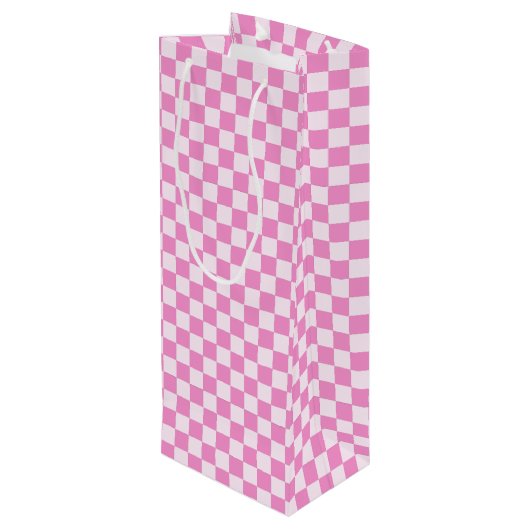 Retro Groovy Pink Checkered Santa Claus Christmas  Wijn Cadeautas (Achterkant Gekanteld)