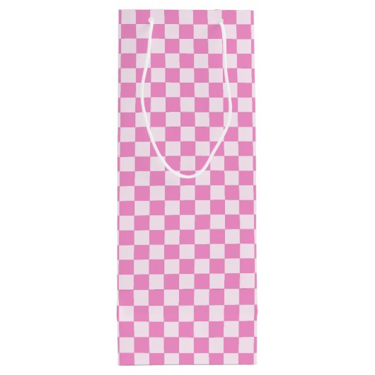 Retro Groovy Pink Checkered Santa Claus Christmas  Wijn Cadeautas (Achterkant)