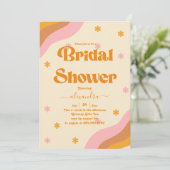 Retro Groovy Pink en Gold Wave Vrijgezellenfeest Kaart (Staand voorkant)