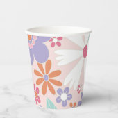 Retro Groovy Pink Floral Paper Borden Papieren Bekers (Voorkant)