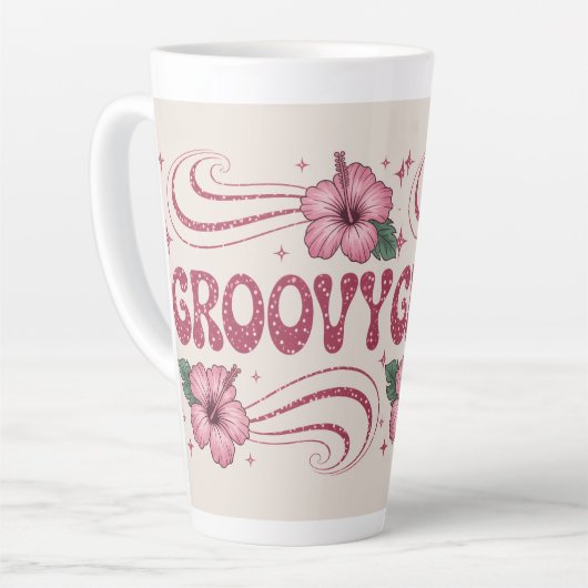 Retro Groovy Pink Hibiscus Latte Mug Mok (Linkerhoek)