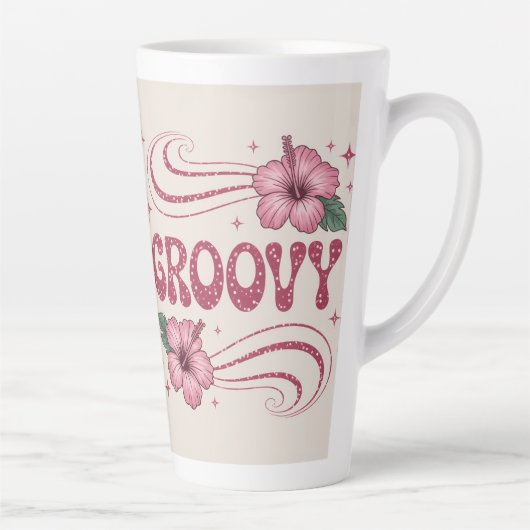 Retro Groovy Pink Hibiscus Latte Mug Mok (Rechts)