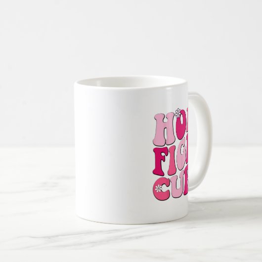 Retro Groovy Pink Hope Fight Cure Breast Cancer Aw Koffiemok (Voorkant rechts)