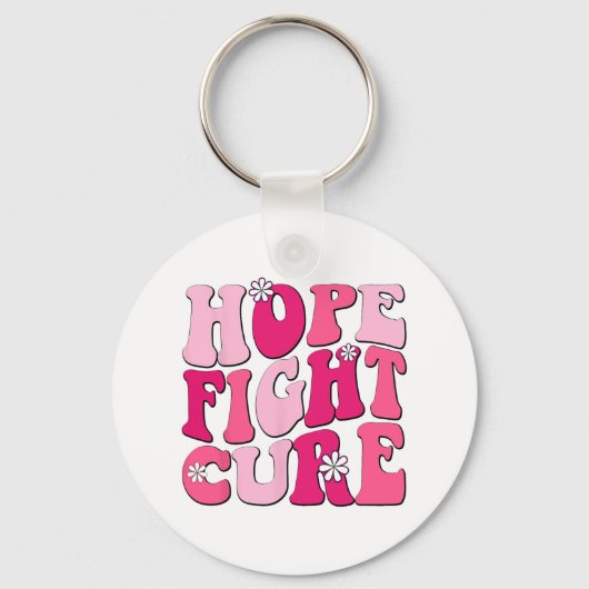 Retro Groovy Pink Hope Fight Cure Breast Cancer Aw Sleutelhanger (Voorkant)