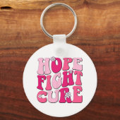 Retro Groovy Pink Hope Fight Cure Breast Cancer Aw Sleutelhanger (Voorkant)