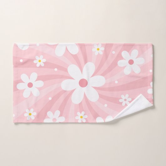 Retro Groovy Pink Sunshine Daisy Floral Hippie Handdoek (Handdoek)