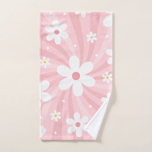 Retro Groovy Pink Sunshine Daisy Floral Hippie Handdoek (Handdoek)