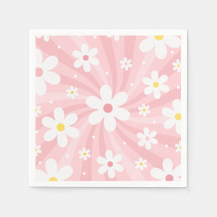 Retro Groovy Pink Sunshine Daisy Floral Hippie Servet