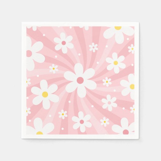 Retro Groovy Pink Sunshine Daisy Floral Hippie Servet (Voorkant)