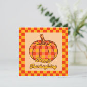 Retro Groovy Plaid Pompoen Geruite Thanksgiving Kaart (Staand voorkant)