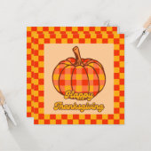 Retro Groovy Plaid Pompoen Geruite Thanksgiving Kaart (Voorkant / Achterkant in situ)