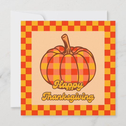 Retro Groovy Plaid Pompoen Geruite Thanksgiving Kaart (Voorkant)