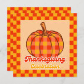 Retro Groovy Plaid Pompoen Geruite Thanksgiving Kaart (Voorkant / Achterkant)