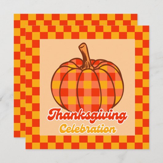 Retro Groovy Plaid Pompoen Geruite Thanksgiving Kaart (Voorkant / Achterkant)