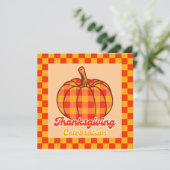 Retro Groovy Plaid Pompoen Geruite Thanksgiving Kaart (Staand voorkant)