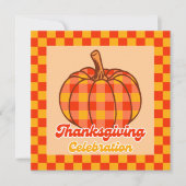 Retro Groovy Plaid Pompoen Geruite Thanksgiving Kaart (Voorkant)
