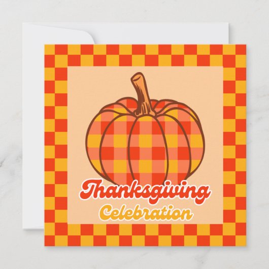 Retro Groovy Plaid Pompoen Geruite Thanksgiving Kaart (Voorkant)