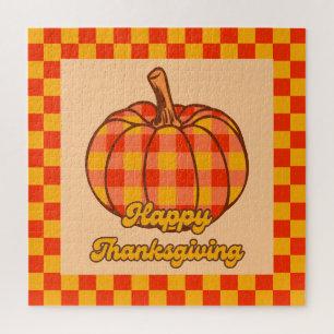Retro Groovy Plaid Pompoen Geruite Thanksgiving Legpuzzel