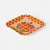 Retro Groovy Plaid Pompoen Geruite Thanksgiving Papieren Bordje (Gebogen)