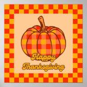 Retro Groovy Plaid Pompoen Geruite Thanksgiving Poster (Voorkant)