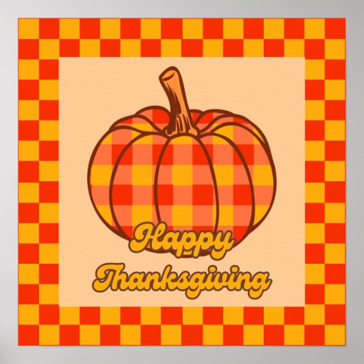 Retro Groovy Plaid Pompoen Geruite Thanksgiving Poster (Voorkant)