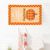 Retro Groovy Plaid Pompoen Geruite Thanksgiving Spandoek (Insitu)