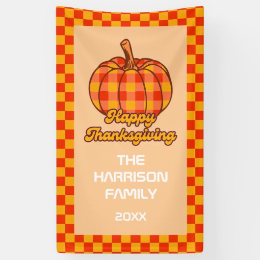 Retro Groovy Plaid Pompoen Geruite Thanksgiving Spandoek (Verticaal)